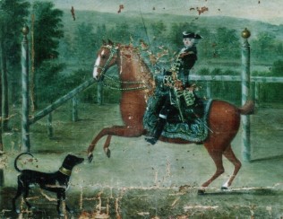 Portrait eines Adeligen zu Pferd, 2. Hlfte des 18. Jahrhunderts, umfangreiche Farbverluste